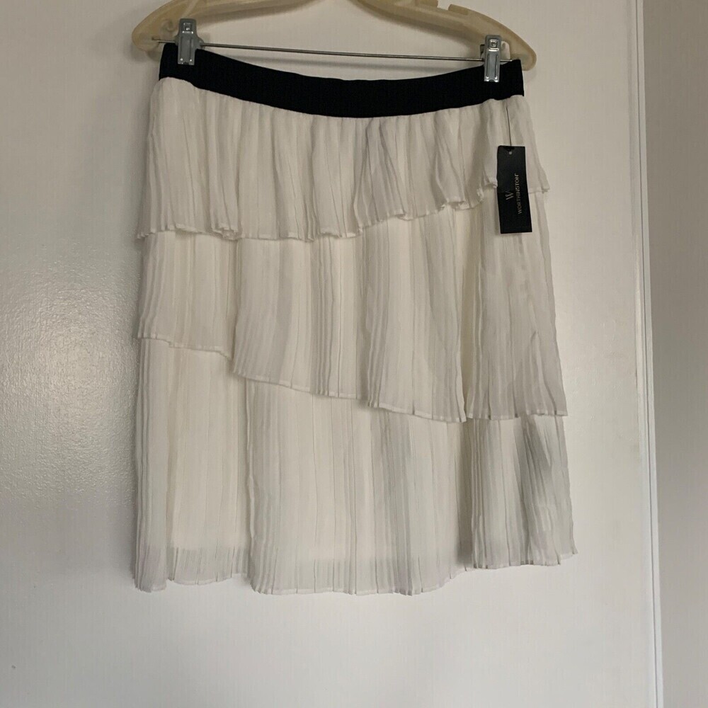 Worthington Women's White Tiered Skirt Elastic Waist Med NWT